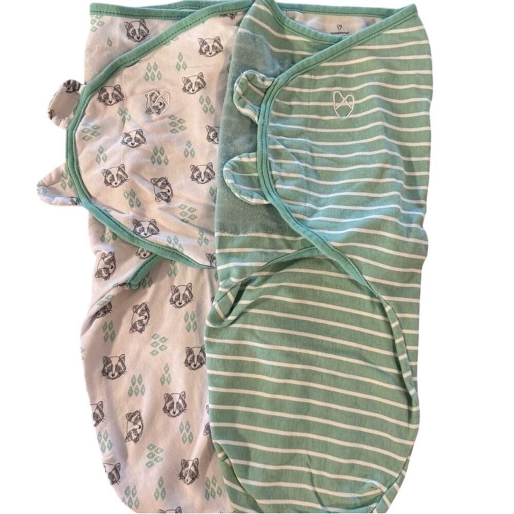 Swaddle Me Cozy White and Green Striped Baby Swaddles 2 Pack Large 3-6M